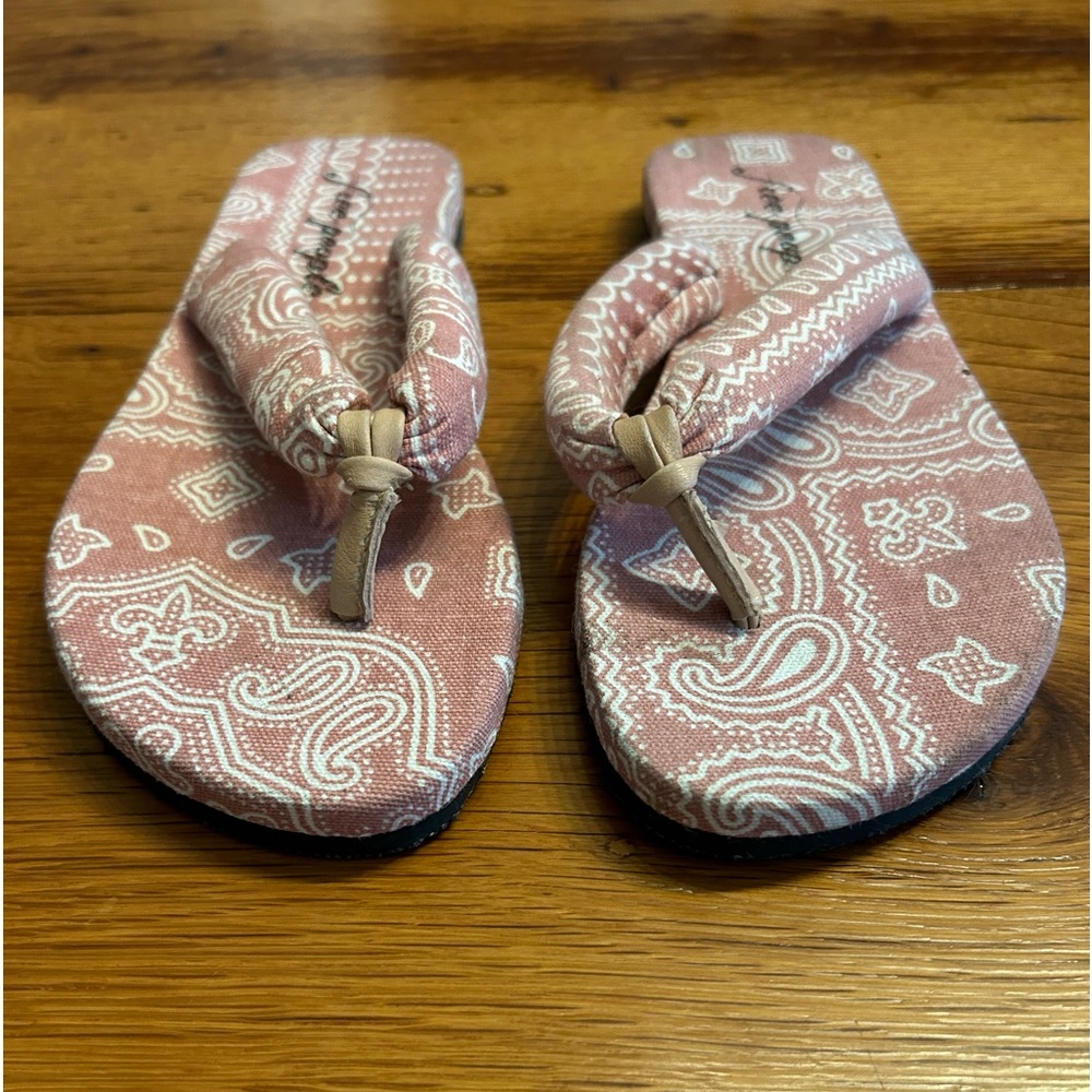 NWOT Free People Es Verdra Cotton Thong Sandals Women’s SZ 37 in Pink & White - Picture 3 of 8